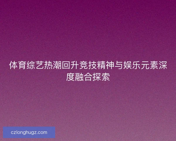 体育综艺热潮回升竞技精神与娱乐元素深度融合探索